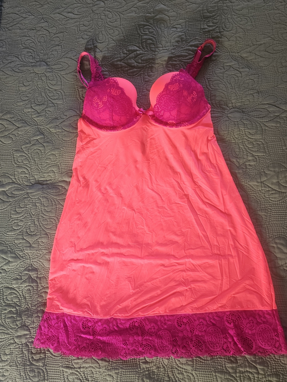 Victoria's Secret Neon Pink & Magenta Lace Slip